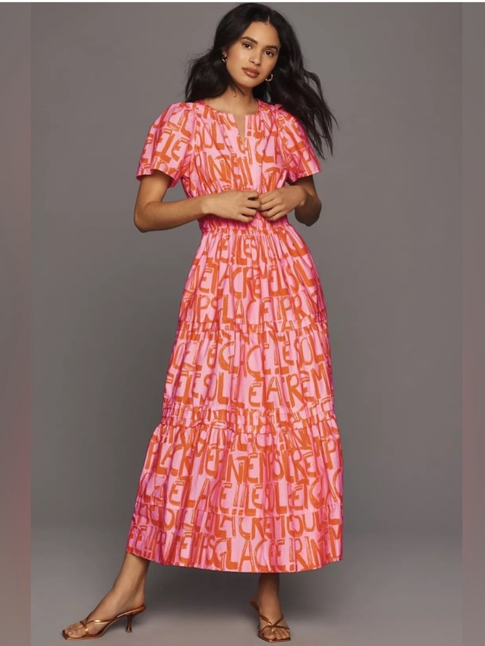 Anthropologie Somerset maxi dress in pink and orange print. Size: XS